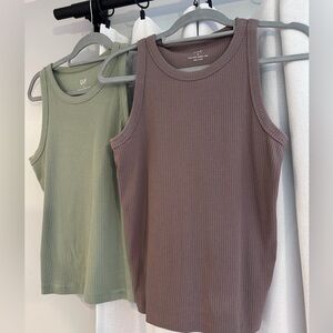 GAP Women's Ribbed Tank Tops - Olive and Taupe